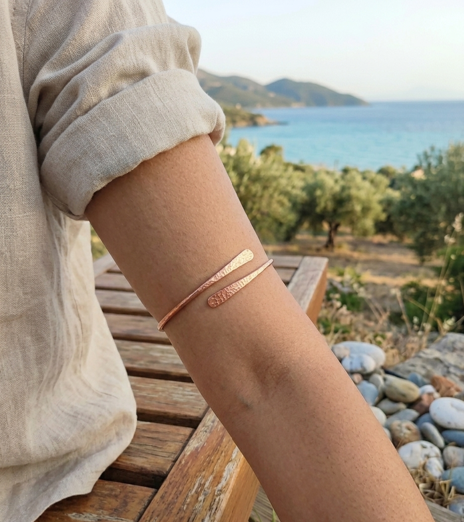 Pulsera de Cobre Puro Artesanal - Diseño Cordón Rígido y Elegante